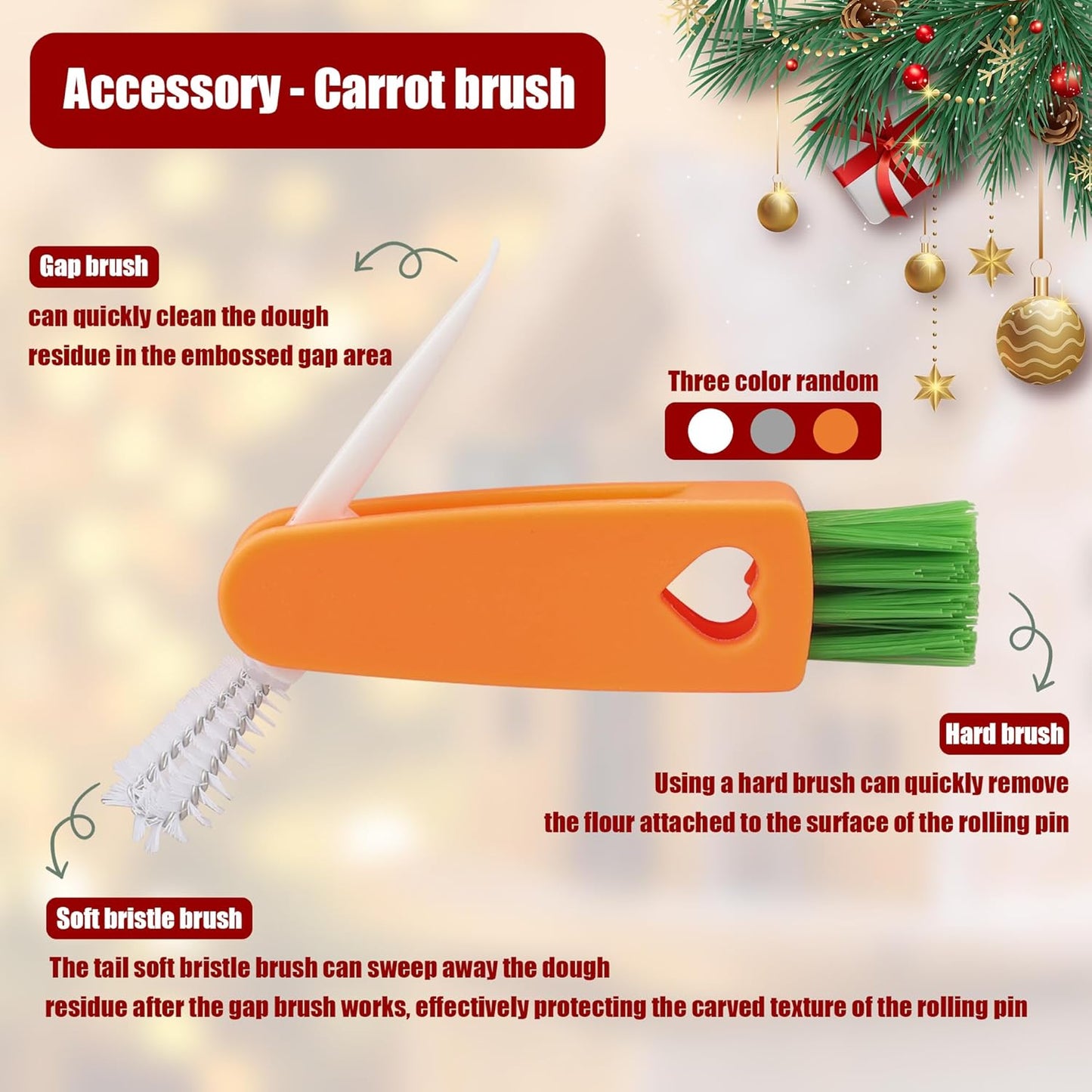 17" Premium Wood Rolling Pin with Snowflake Embossed Designs | 3mm Deep Springerle Cookie Molds | Christmas Rolling Pin & Baking Gifts for Women | Includes 3-in-1 Cleaning Brush