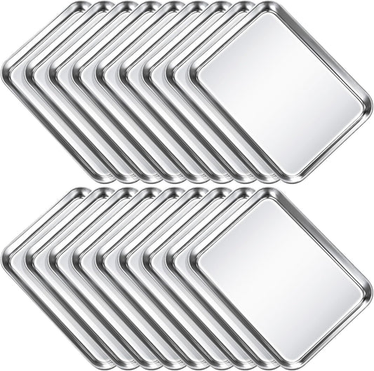18 Pcs Baking Sheet Pan Set 9 x 6.7 x 1 Inches Cookie Sheet Small Toaster Oven Stainless Steel Tray Barbecue Grill Rectangle Trays, Non-stick, Easy Clean