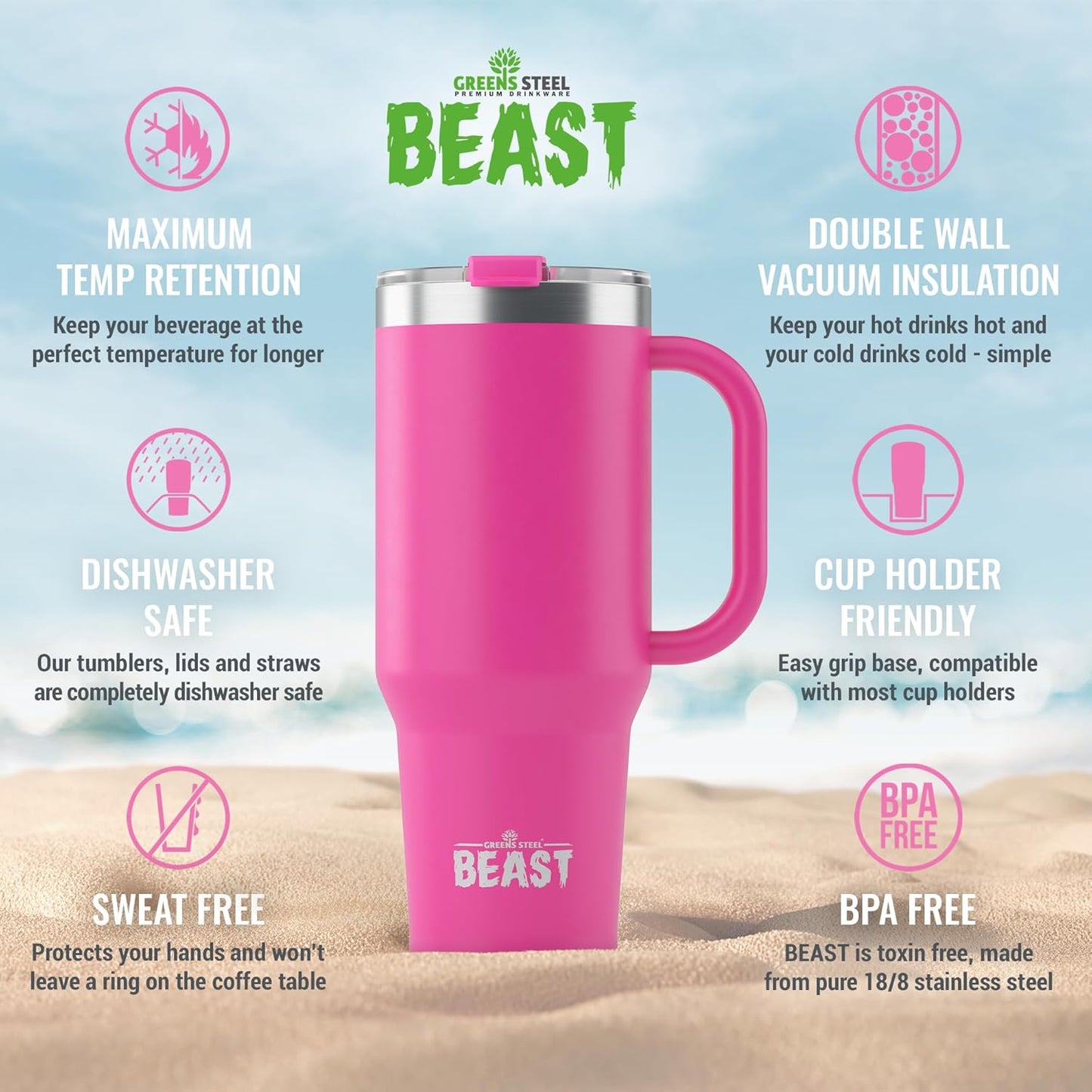 Beast 50 oz Tumbler Stainless Steel Vacuum Insulated Coffee Ice Cup Double Wall Travel Flask (Cupcake Pink)