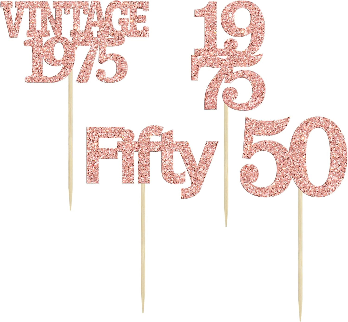 Gyufise 24Pcs 50th Birthday Cupcake Toppers Cheers to 50 Fabulous Fifty Vintage 1975 Cupcake Picks 50th Birthday Wedding Anniversary Party Cake Decorations Supplies Rose Gold