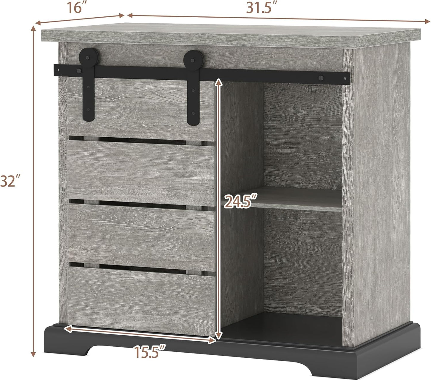 NSdirect Sideboard Coffee Bar Cabinet,Modern Farmhouse Buffet Station Sliding Barn Door Storage Credenza Console with Slat and Shelf Entryway Storage Cabinet Kitchen Dining Living Room, White