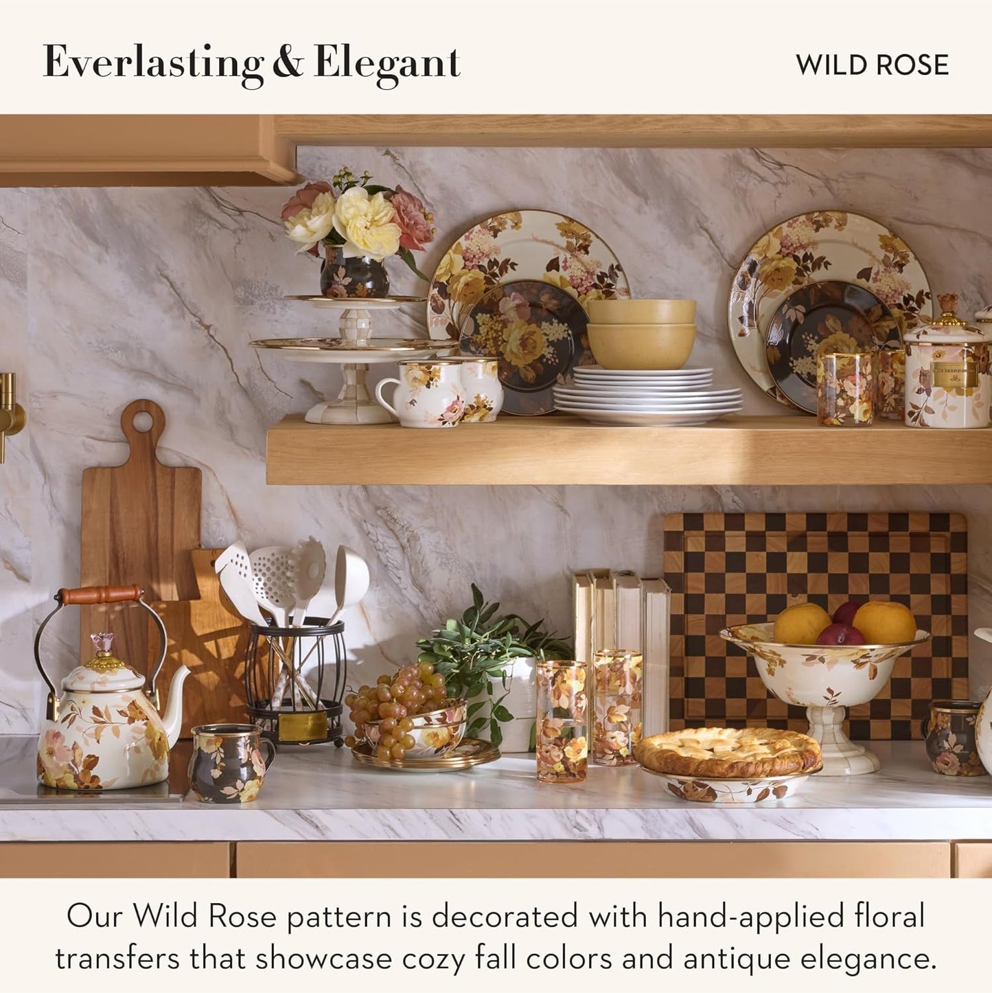 MACKENZIE-CHILDS Pie Plate, Pie Pan for Baking and Serving, Wild Rose White