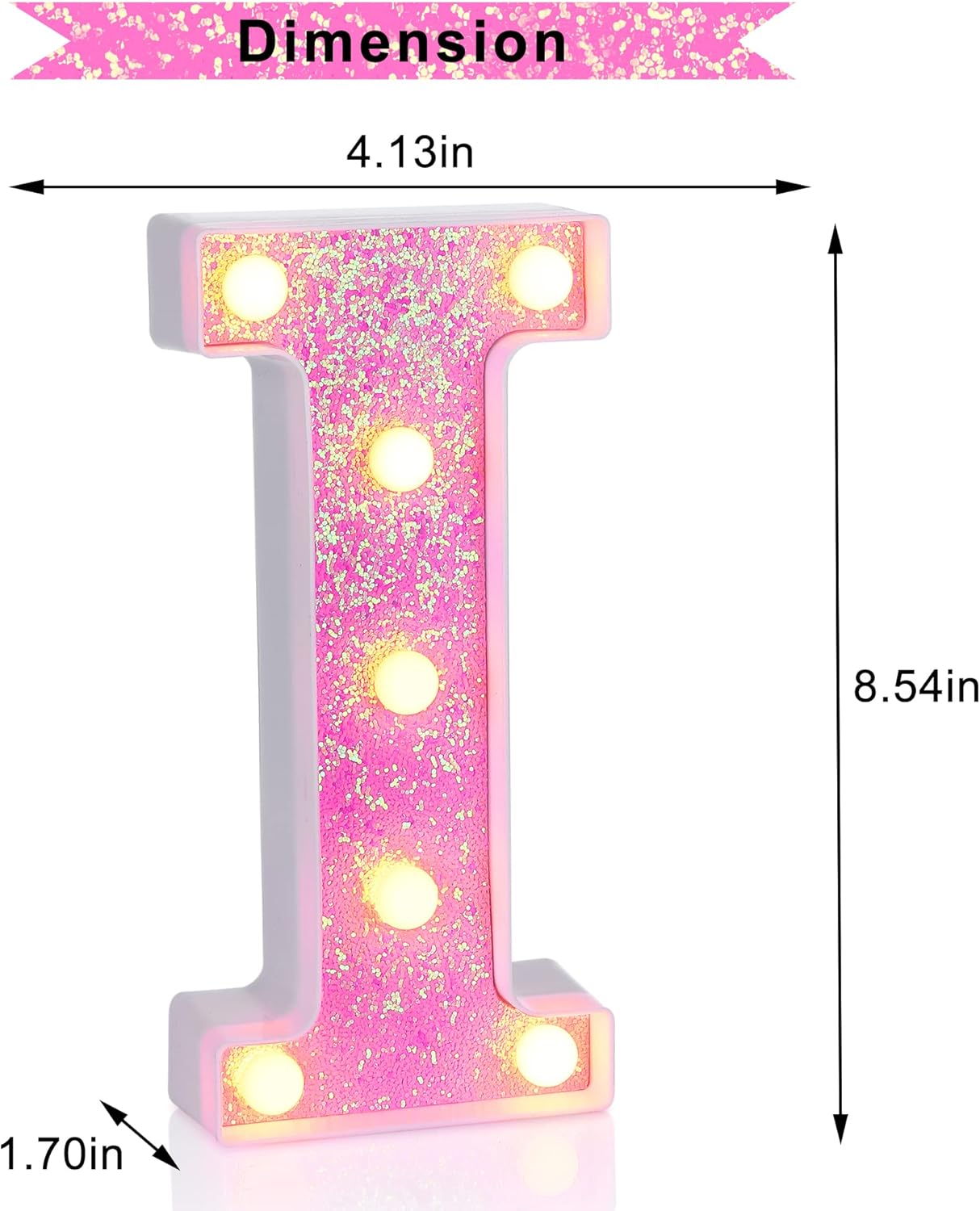 Foaky Pink Light up Letters，Pink Party Decorations,Girls Room Decor,Glitter Light Up Letters,Alphabet Letter Sign for Night Light Birthday Party Girls Gifts, Home Bar Decoration（I）