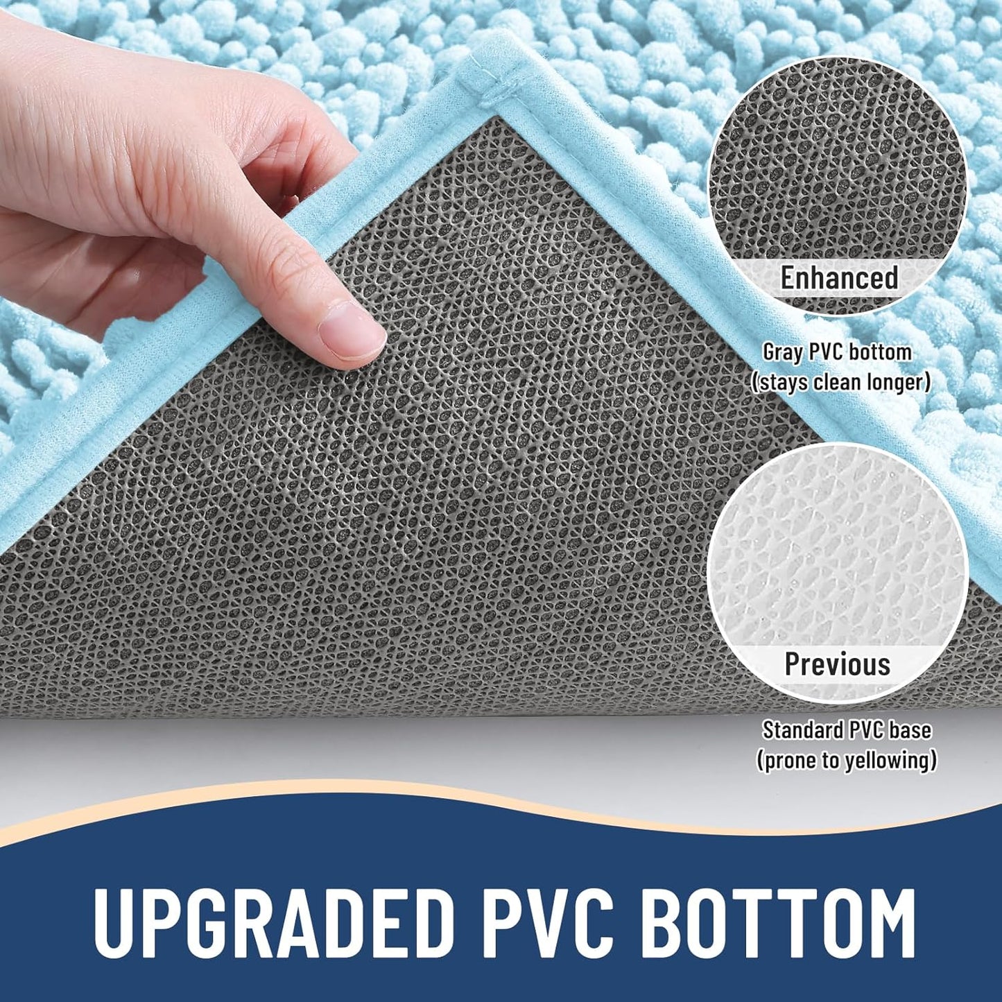 Arotive Luxury Chenille Bathroom Rug Mat, Extra Soft Thick Absorbent Shaggy Bath Rugs, Non-Slip Machine Wash Dry, Plush Bath Mats for Bathroom, Shower and Tub, 59x35, Blue