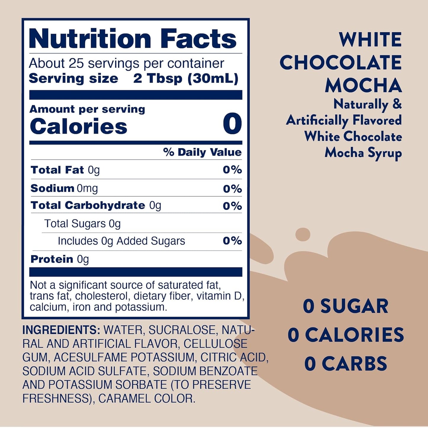 Jordan's Skinny Syrups Sugar Free Coffee Syrup, White Chocolate Mocha Flavor Mix, Zero Calorie Flavoring for Chai Latte, Protein Shake, Cocktail & More, Gluten Free, Keto Friendly, 25.4 Fl Oz, 1 Pack