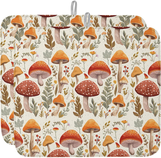 Fall Dish Drying Mat for Kitchen Counter Mushroom Drying Pad Absorbent Drying Mats for Countertops Sinks Draining Racks Autumn Plant Leaves Drainer Holiday Harvest Thanksgiving Decorations 18x24