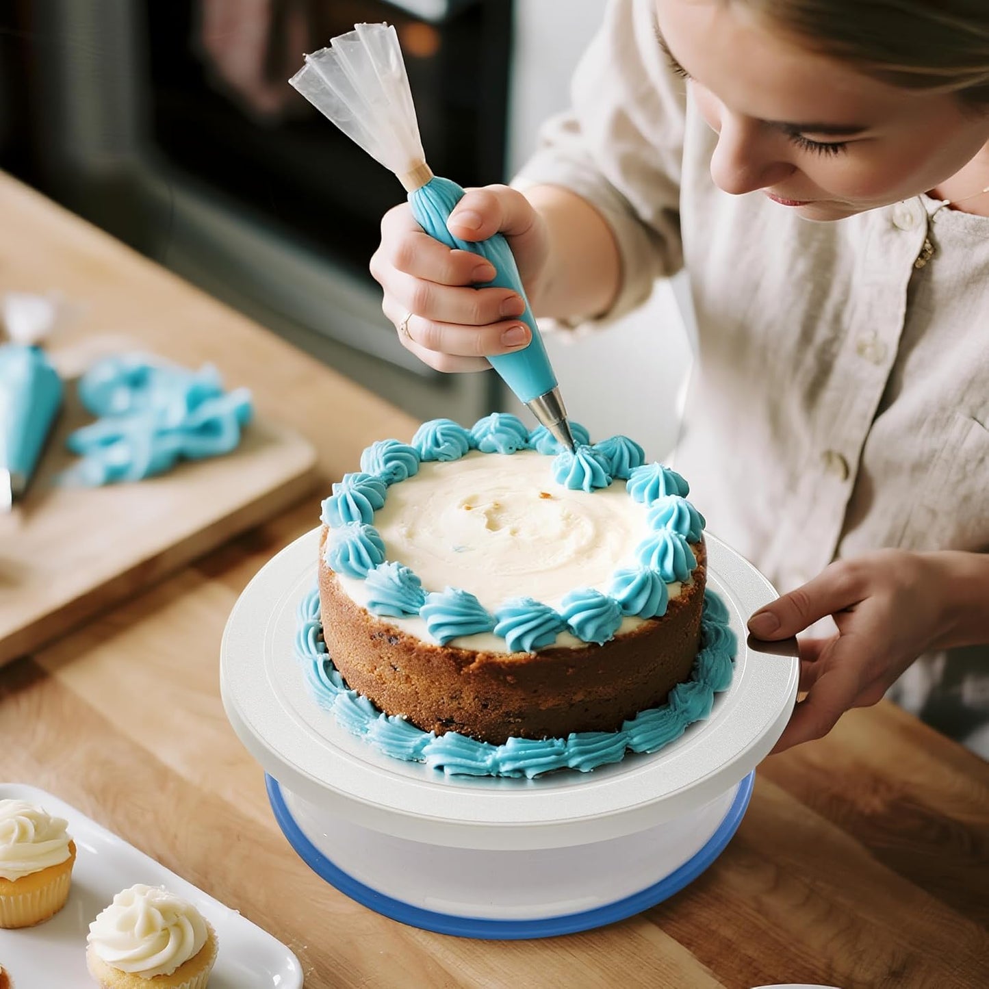 Cake Decorating Tools Supplies Kit - 82Pcs Baking Accessories with Turntable Stand Leveler 12 Piping Tips 52 Bags Icing Comb Scrapers Spatulas Cupcake Cookie Frosting Fondant Bakery Set for Beginners