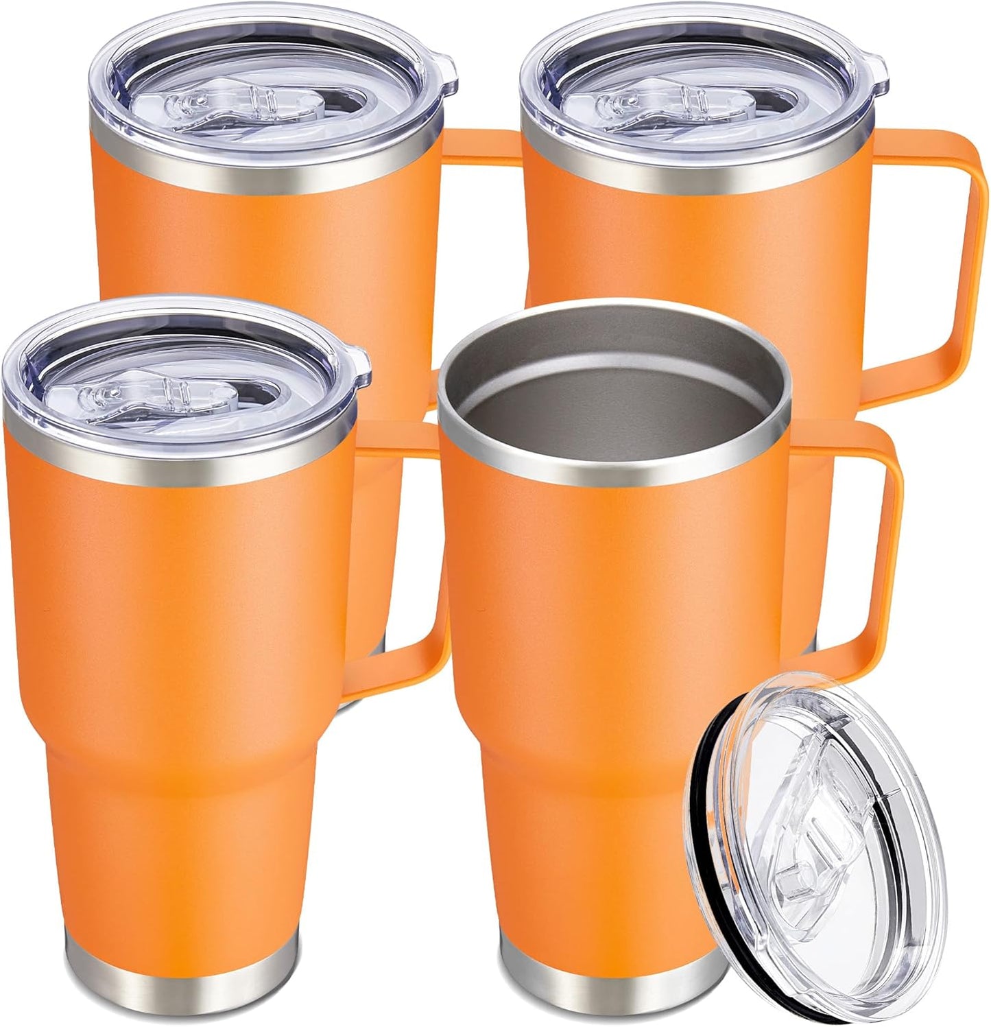 30 oz Tumbler with Handle and Lid, Stainless Steel Tumblers Bulk Double Wall Vacuum Insulated Travel Mug Leak Proof Cup Keep Drinks Cold and Hot Orange, 4 Pack