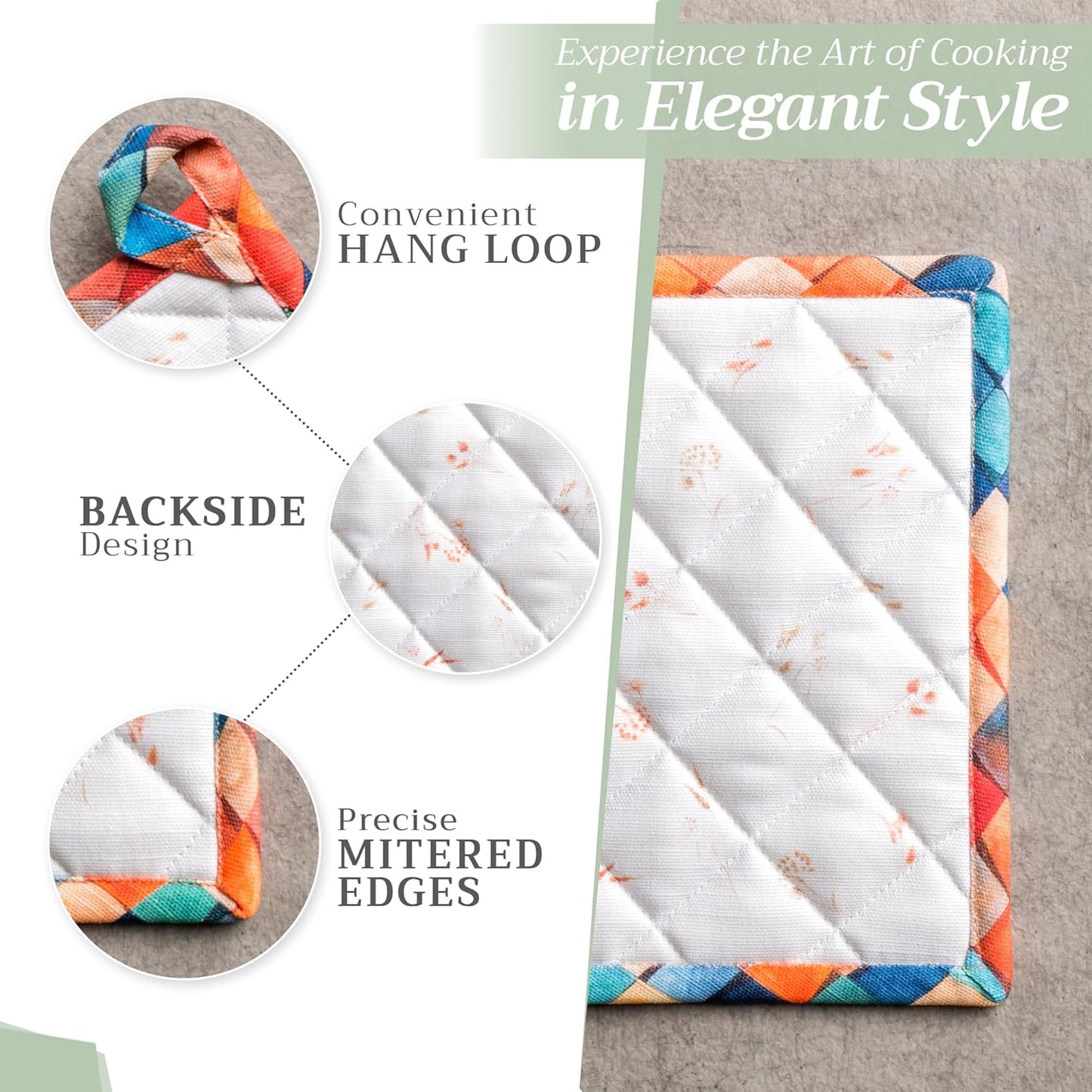 Maison d' Hermine Pot Holders Set 100% Cotton Heat Resistant Potholders 8" x 8" Hot Pads with Loop BBQ, Cooking, Baking, Grilling, Kitchen, Handling Hot Pans (Pack of 2, Faisan D'Automne)