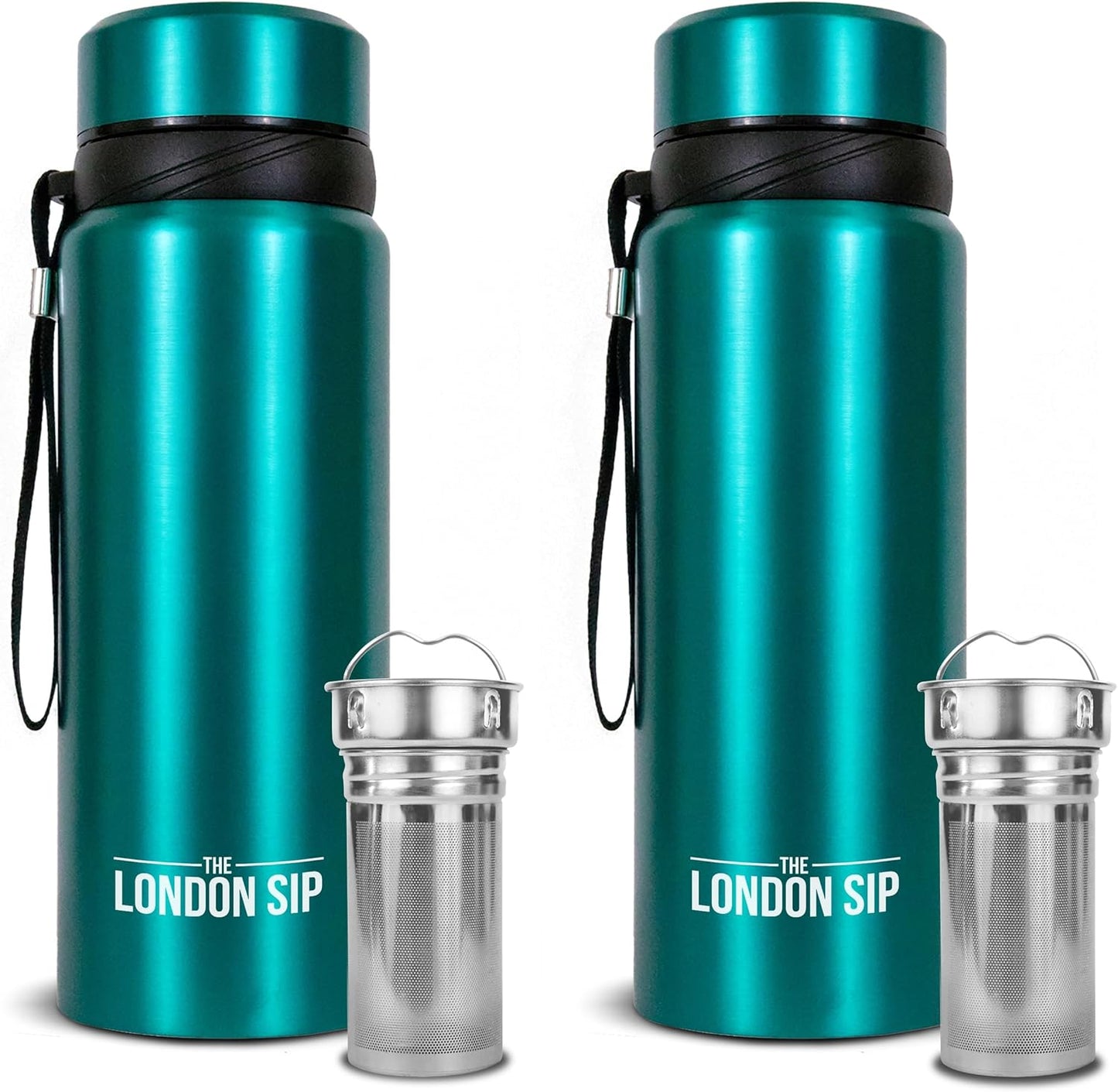 London Sip 25 oz Multi-Function Travel Mug and Tumbler Tea Infuser Water Bottle Fruit Infuser Flask Hot and Cold Double Wall Stainless Steel Coffee Thermos, Celestial Blue, Pack of 2