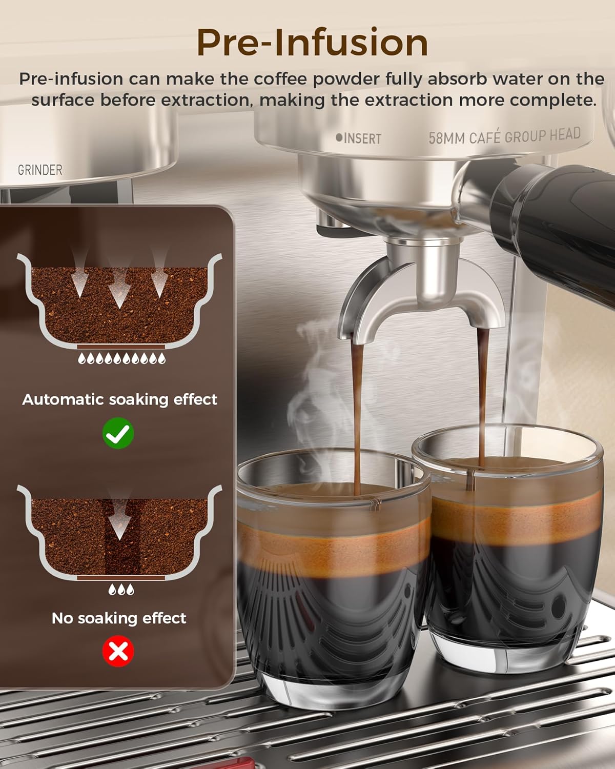 COWSAR Espresso Machine 15 Bar, Semi-Automatic Espresso Maker with Bean Grinder & Milk Frother Steam Wand, 75 Oz Removable Water Reservoir, Self-Cleaning, Ideal for Cappuccino/Latte, Stainless Steel