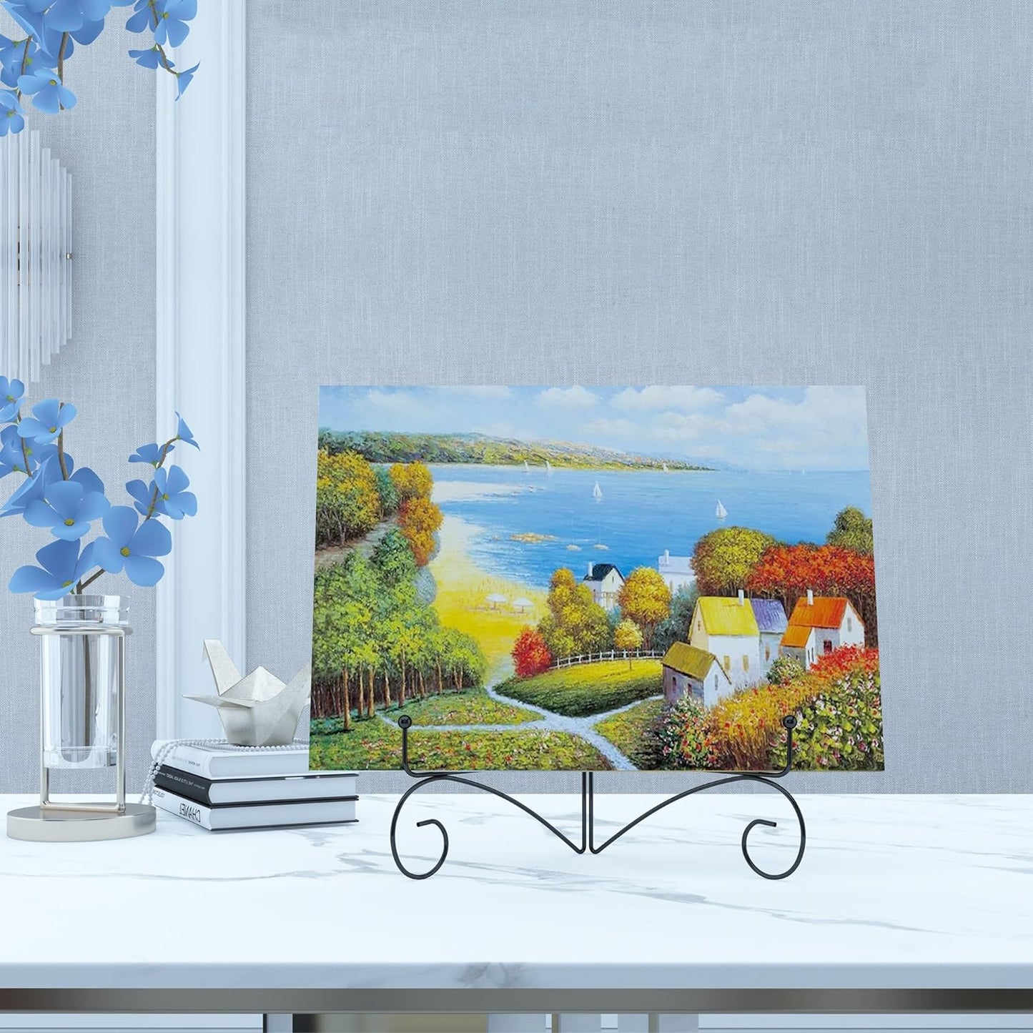 10 Inch Display Plate Stand with Folding Design, Metal Plate Holder for Tables, Picture Easel for Home Decoration, Photo Frame Stand, Black, 2-Pack