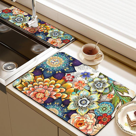 24.5" x 15.5" Dish Drying Mat & 24" x 5.5" Sink Splash Guard, Super Absorbent Drainer Rack Mat for Kitchen Counter Coffee Bar