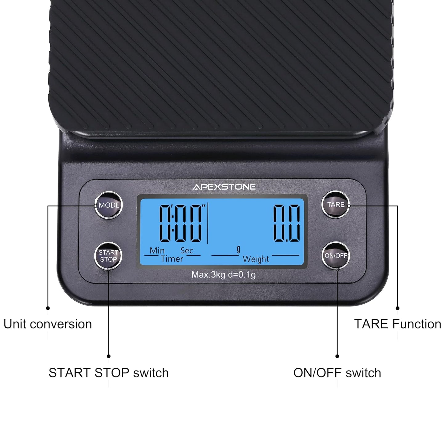 Coffee Scale with Timer Small, Apexstone Espresso Scale with Timer Small, Espresso Coffee Scale with Timer for Pour Over Coffee (Batteries Included)