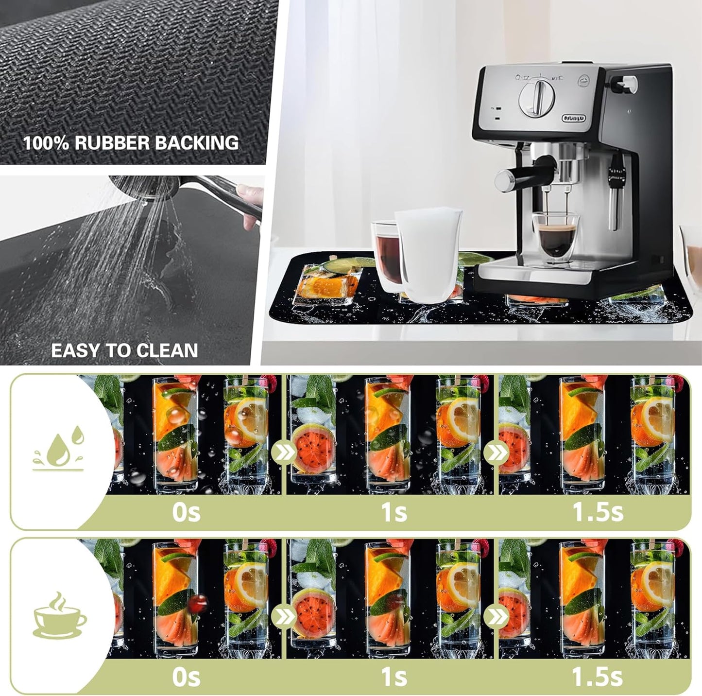 Dish Drying Mat Glasses Filled with Various Fruits Kitchen Mat 16"x24" Bsorbent Coffee Maker Mat for Dishes,Utensils Coffee Maker Pots and Pans Easy Clean Dish Slip Resistant Pad