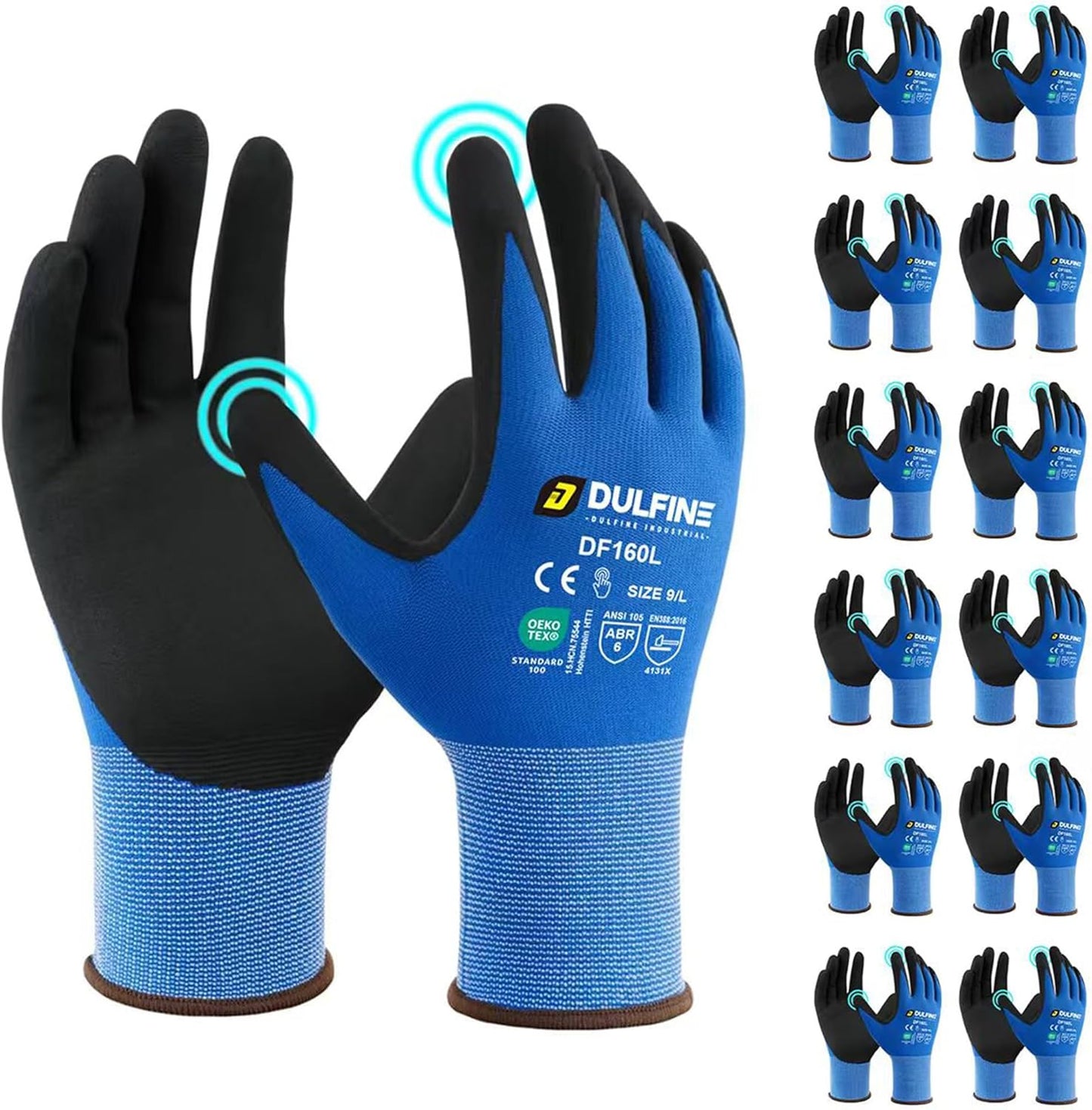 Safety Work Gloves MicroFoam Nitrile Coated-12 Pairs Pack,Blue Seamless Knit Nylon Glove with Black Micro-Foam Nitrile Grip,Ideal for General Purpose,Automotive,Home Improvement,Painting(XX-Large)
