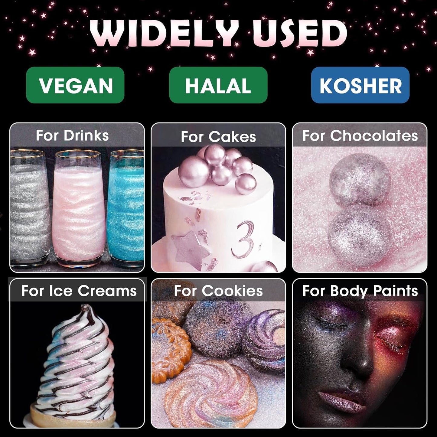 NiHome Edible Food-Grade Glimmer Powder Glitter Luster Dust Metallic Food Decorating Sprinkle Glimmery Dust for Drink Wine Beverage Cake Candy Dessert Bakery Restaurant Vegan (0.18oz/5g, Light Pink)