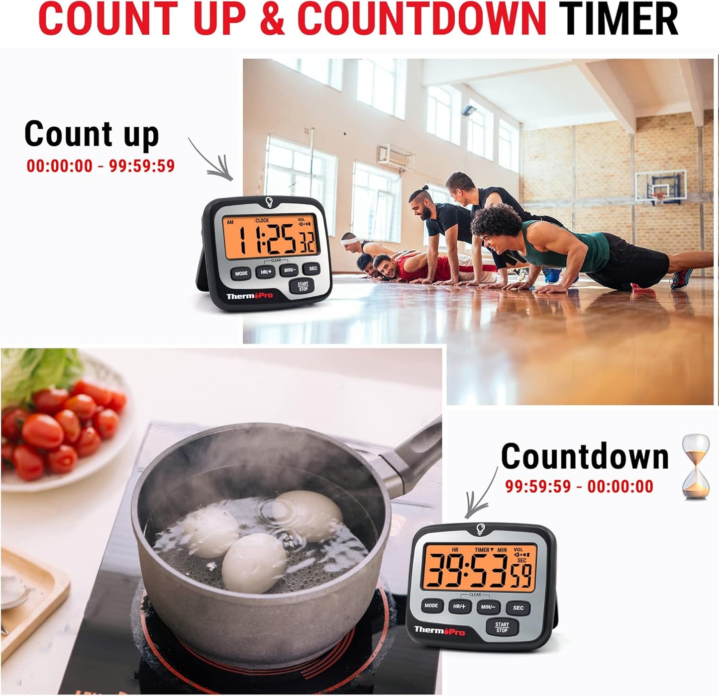ThermoPro TM01(2 Pack) Kitchen Timers for Cooking with Count Up Countdown Timer, Digital Timer for Kids with Touch Backlit, Study Timers for Classroom Teacher Supplies