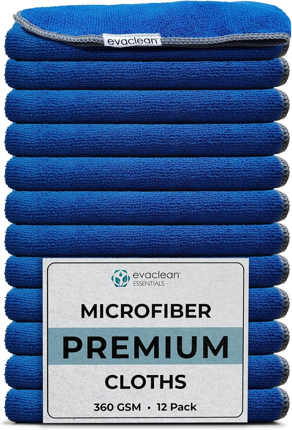 EvaClean Premium Microfiber Cleaning Cloth 16"x16" - Reusable, Washable, Non-Scratch, Microfiber Towels for Cleaning, Dusting, Polishing, High Absorbency & Durability, Blue, 12-Pack