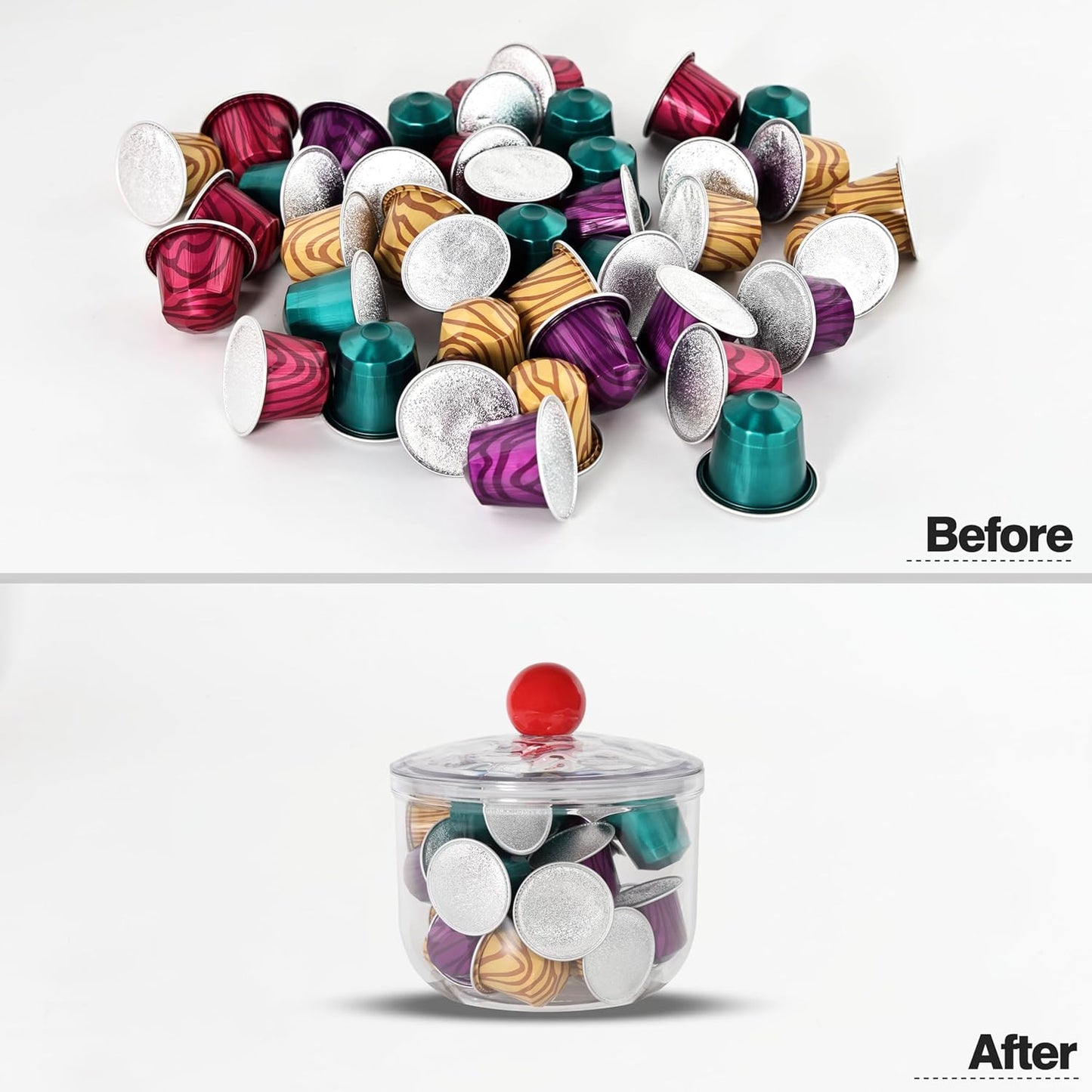 Coffee Pod Holder with Lid,Clear Plastic K Cup Organizer Holder Coffee Capsule Filter Storage Container Home or Office Counter Organizer Bar Accessories With 50Pcs Stickers-900ml