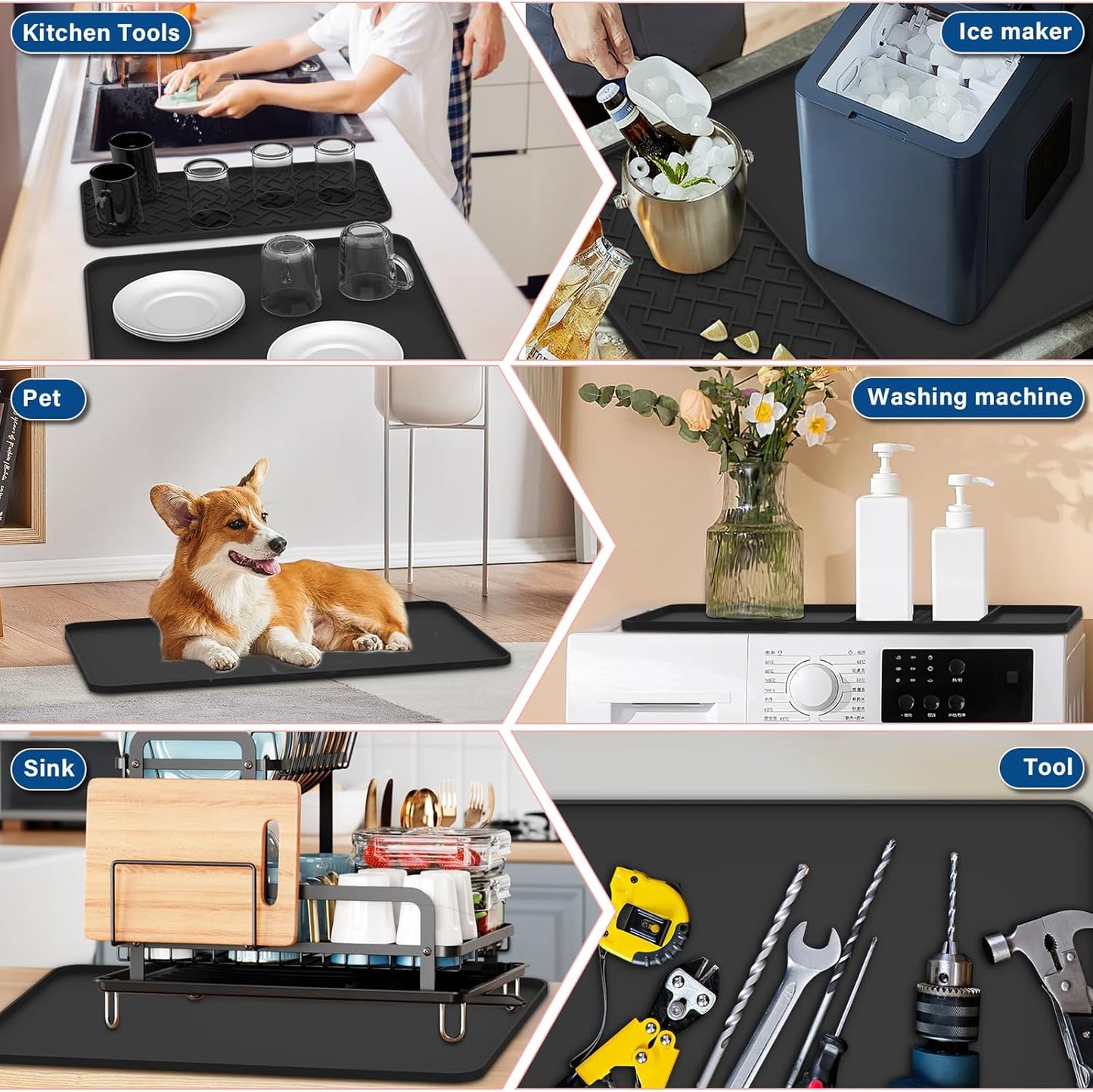 Silicone Coffee Mat - Removable Bar Mat with Concave and Convex Design, Leak-Proof and Non-Slip, Suitable for Use Under the Coffee Machine to Keep the Countertop Clean (Black24"x16")