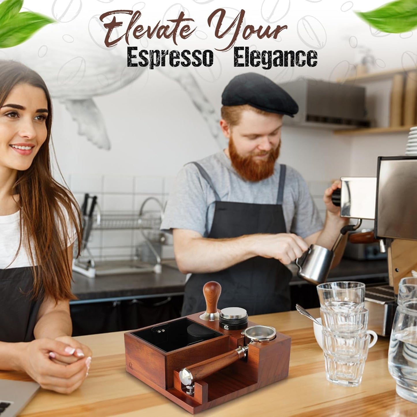 Espresso Knock Box & Tamping Station - Coffee Organizer Box for 51-54mm Tamper, Distributor, Portafilter Accessories - Includes Cleaning Brush