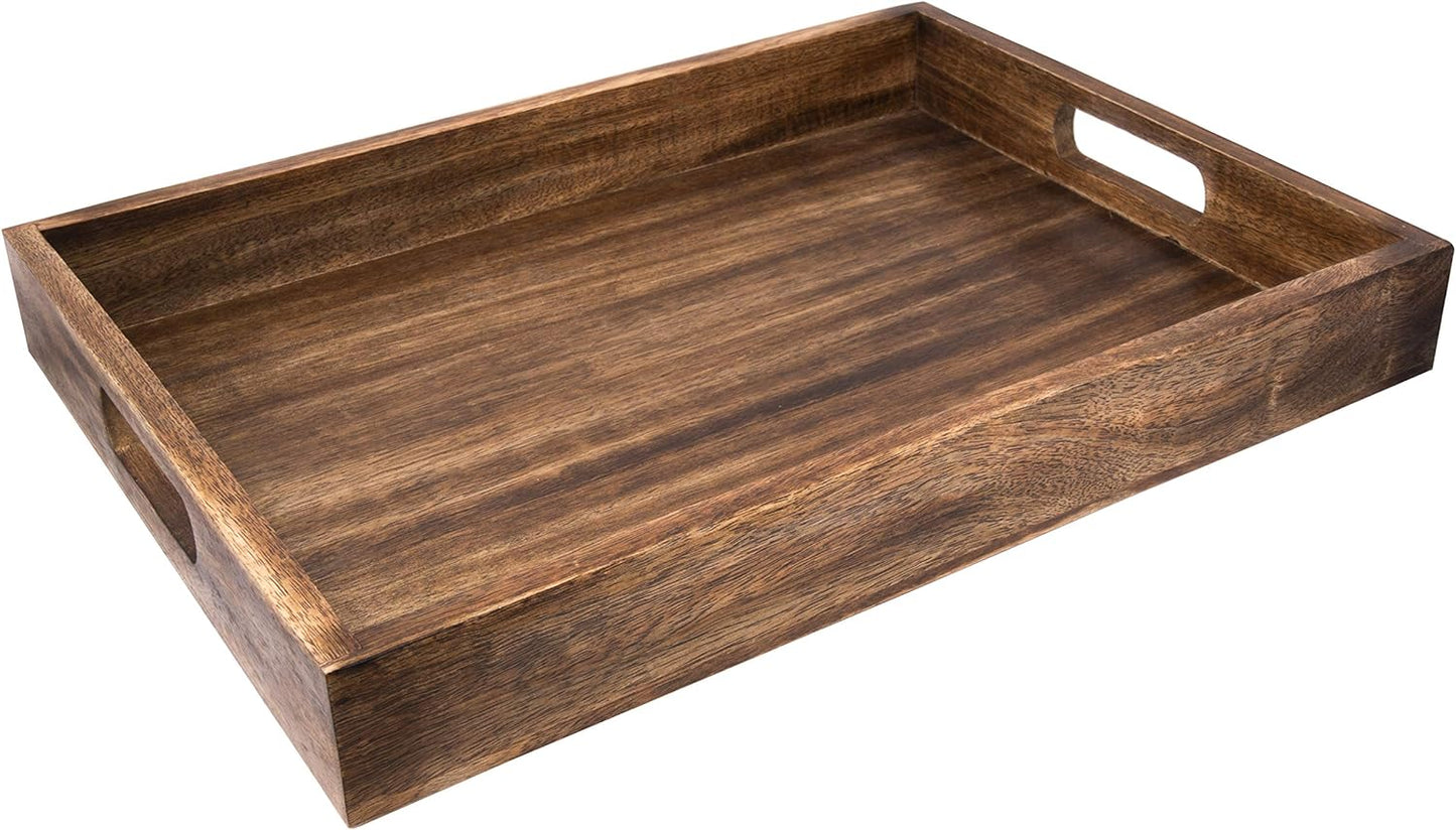 GoCraft Handmade Classic Wooden Tray – Large 16.5" Mango Wood Serving Tray with Handles – Elegant Kitchen & Dining Accessory – Ideal for Breakfast in Bed, Coffee, Tea