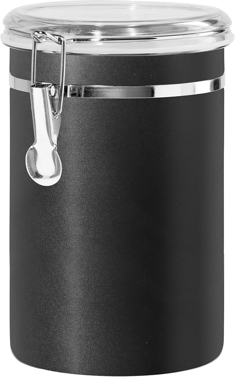 Oggi Stainless Steel Kitchen Canister 62 fl oz, Black - Airtight Clamp Lid, Clear See-Thru Top - Ideal for Kitchen Storage, Food Storage, Pantry Storage. Large Size 5" x 7.5".