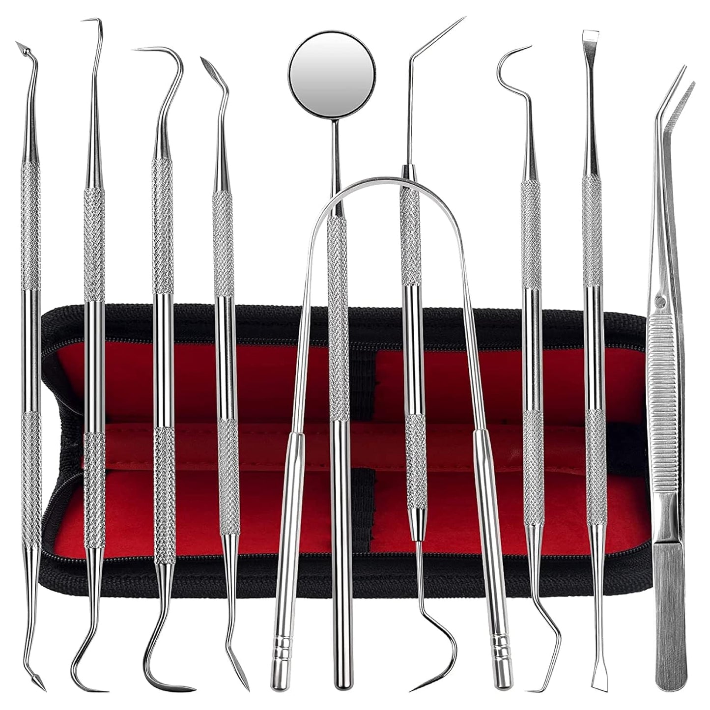Dental Kit Tools, 10 Pack Stainless Steel Plaque Remover, Dental Tools to Remove Plaque and Tartar, Oral Care Kit with Plaque Cleaner, Tartar Pick, Tooth & Tongue Scraper for Dentist, Personal, Family