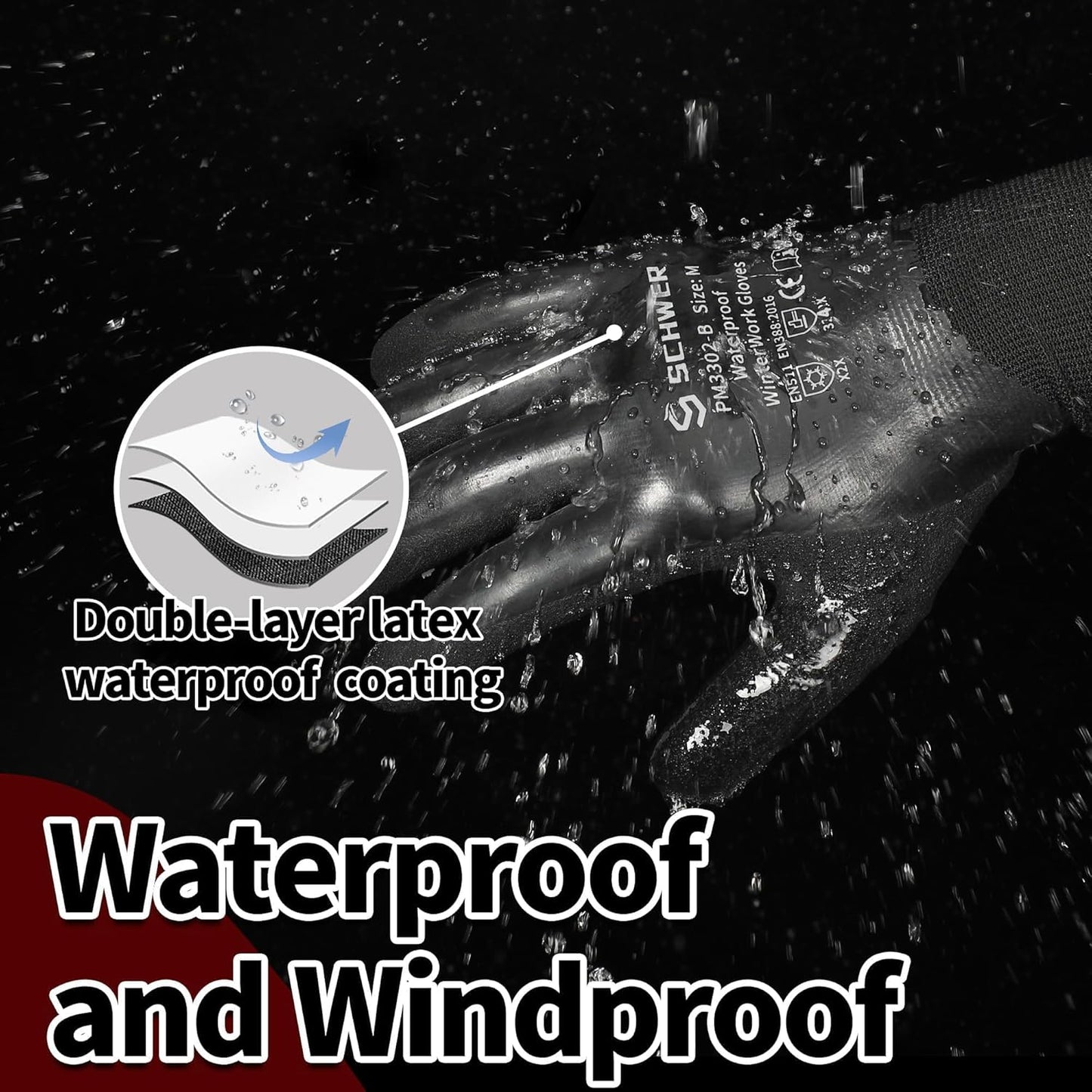 Schwer FreezeGuard Winter Work Gloves, ANSI A2 Cut Resistant Freezer Gloves for Outdoor Cold Weather Keep Hands Warm, Waterproof Gloves for Shoveling Snow, Ice Fishing, XXL