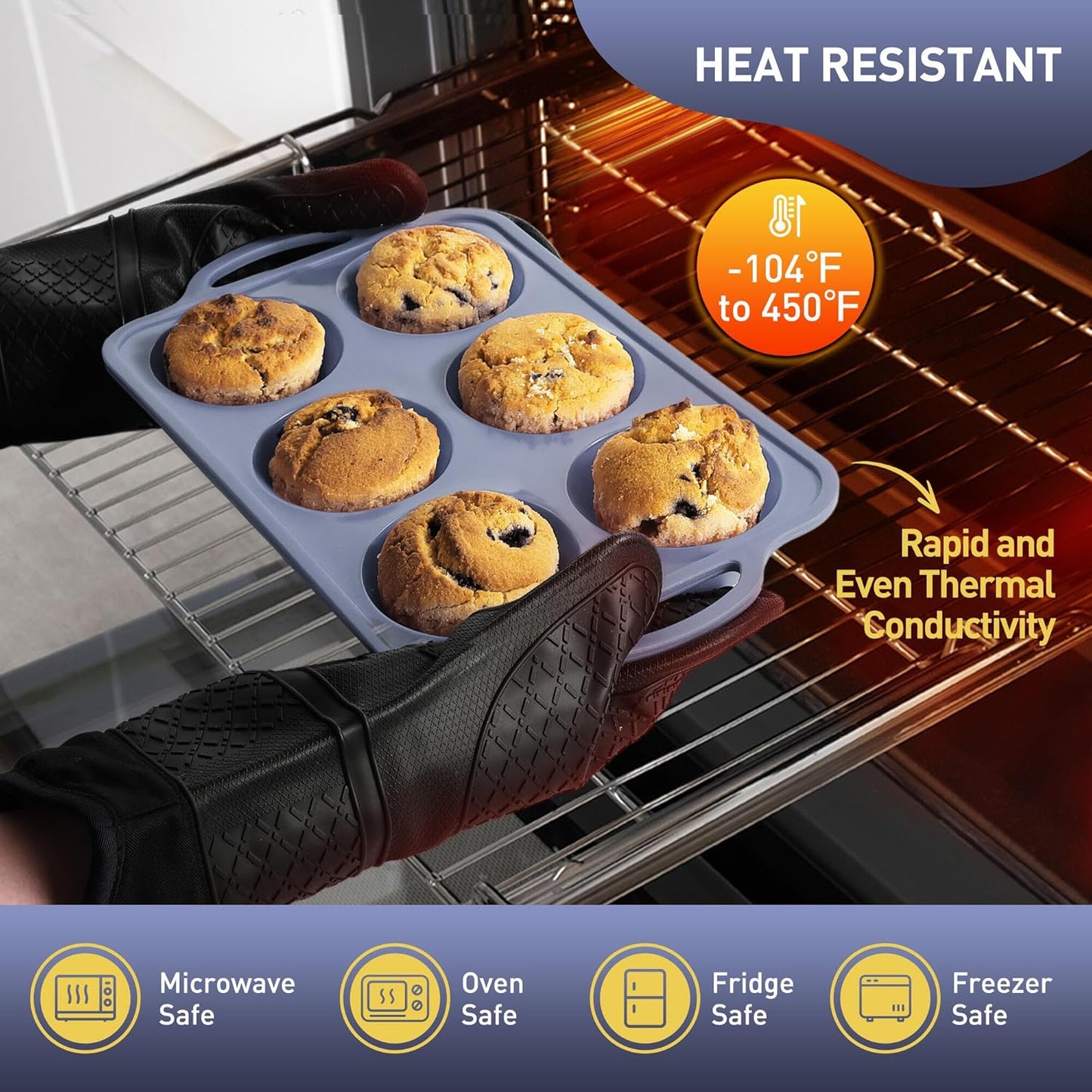 2 Packs 6 Cups Silicone Muffin Pan with Metal Reinforced Frame Jumbo Size Cupcake Pan Tray Egg Bites Silicone Circle Round Cookie Molds Muffin Tin Tall Tart Pans Baking Sheet Breakfast Sandwiches