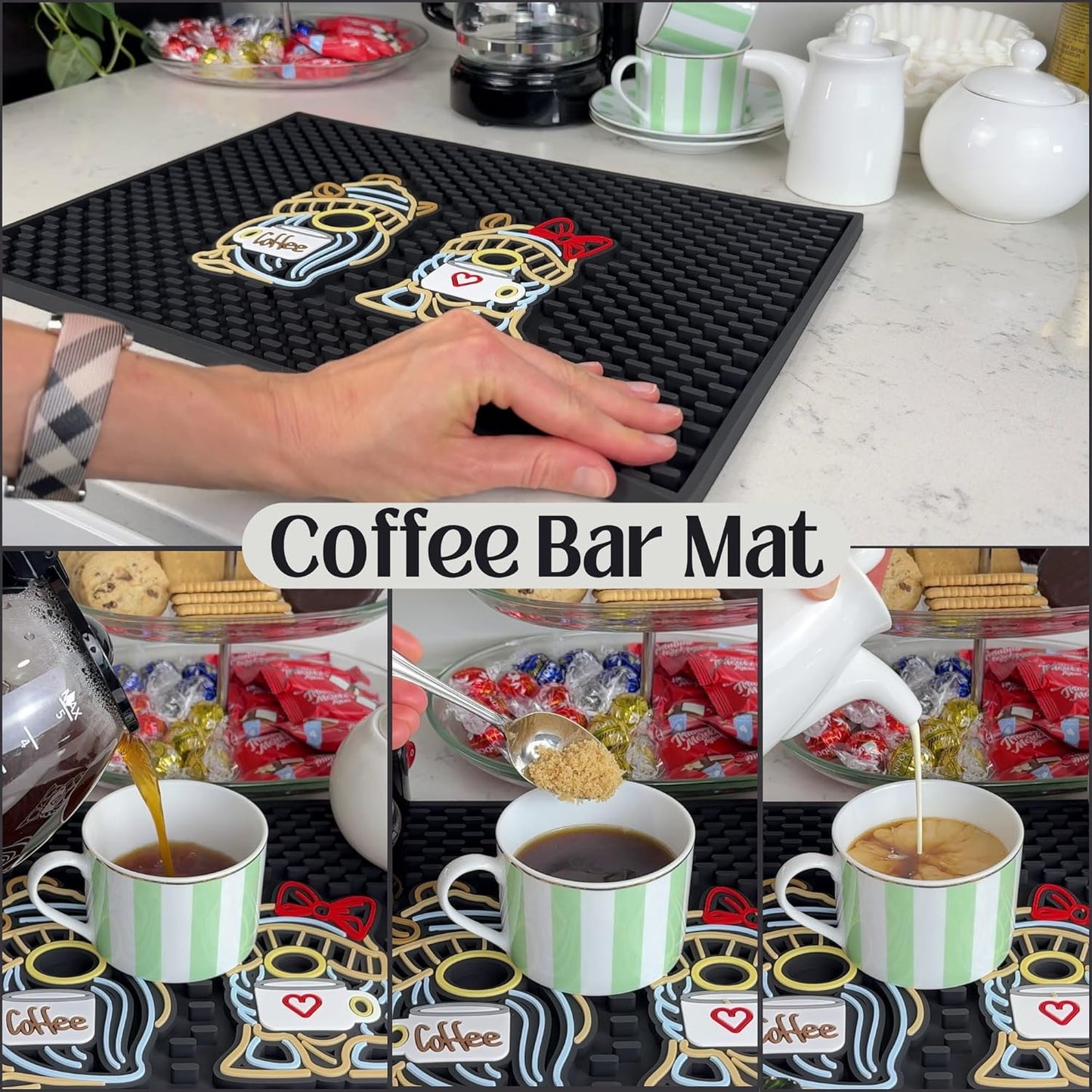 Coffee Bar Mat for Countertop, Large 18x12 Cute Gnome Coffee Mat, Kitchen Decor and Accessories Bar Sign, Durable Kitchen Mats Accessories, Funny Gnomes Signs for Station, Gnomes Decorations for Home