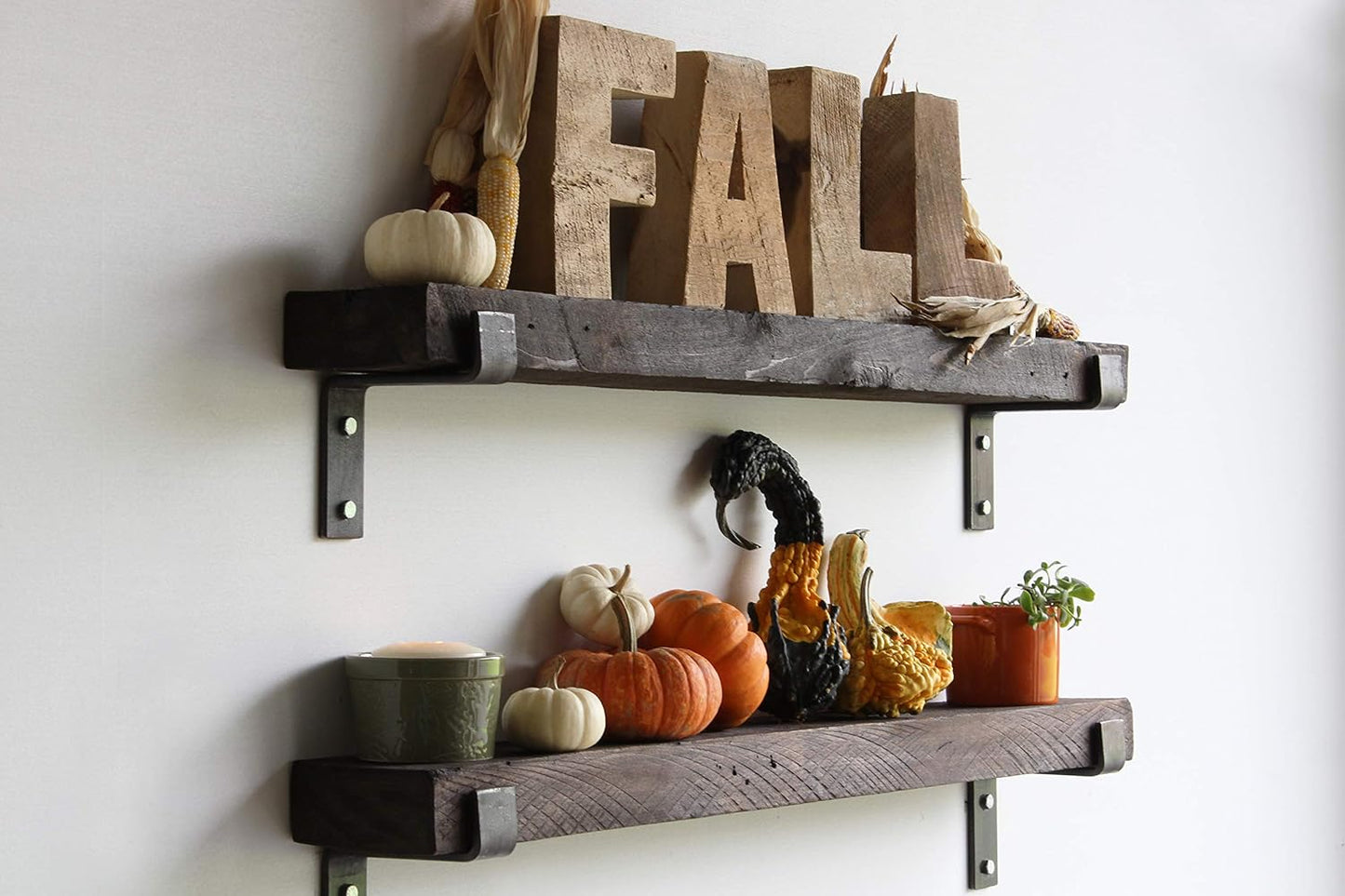 Urban Legacy Accent Shelves | Reclaimed Barn Plank | Set of 2 with Full Brackets (Coffee Bean 30" x 4.5" x 2")