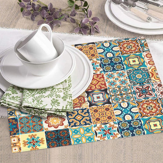 Traditional Multicolor Ornate Dish Drying Mat, Highly Absorbent Microfiber Kitchen Counter Pad Reusable Washable, 16*18"