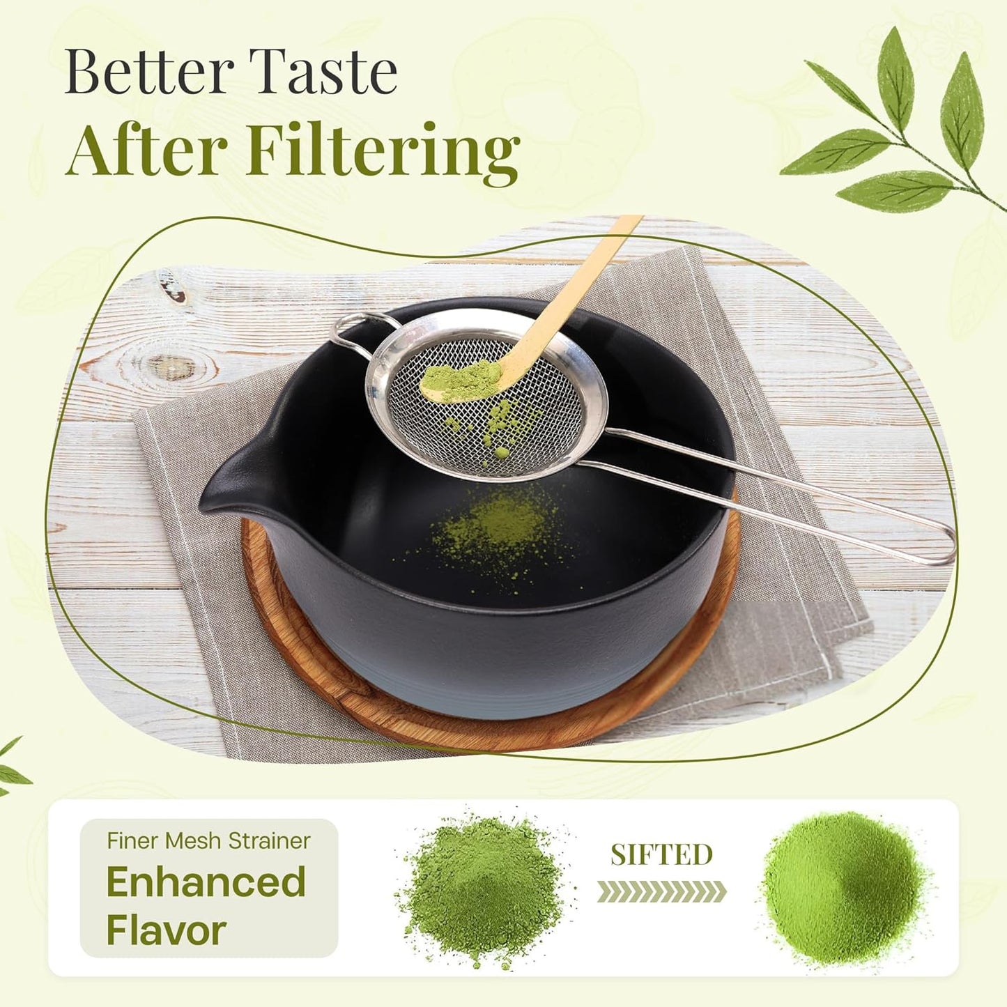 Matcha Whisk Set,includes Matcha Bowl,Matcha Whisk and Holder by Bamboo, Spout, Matcha Sifter Strainer Spoon Scoop Chasen Holder Towel- Perfect Japanese Matcha Set(8 Pcs White)