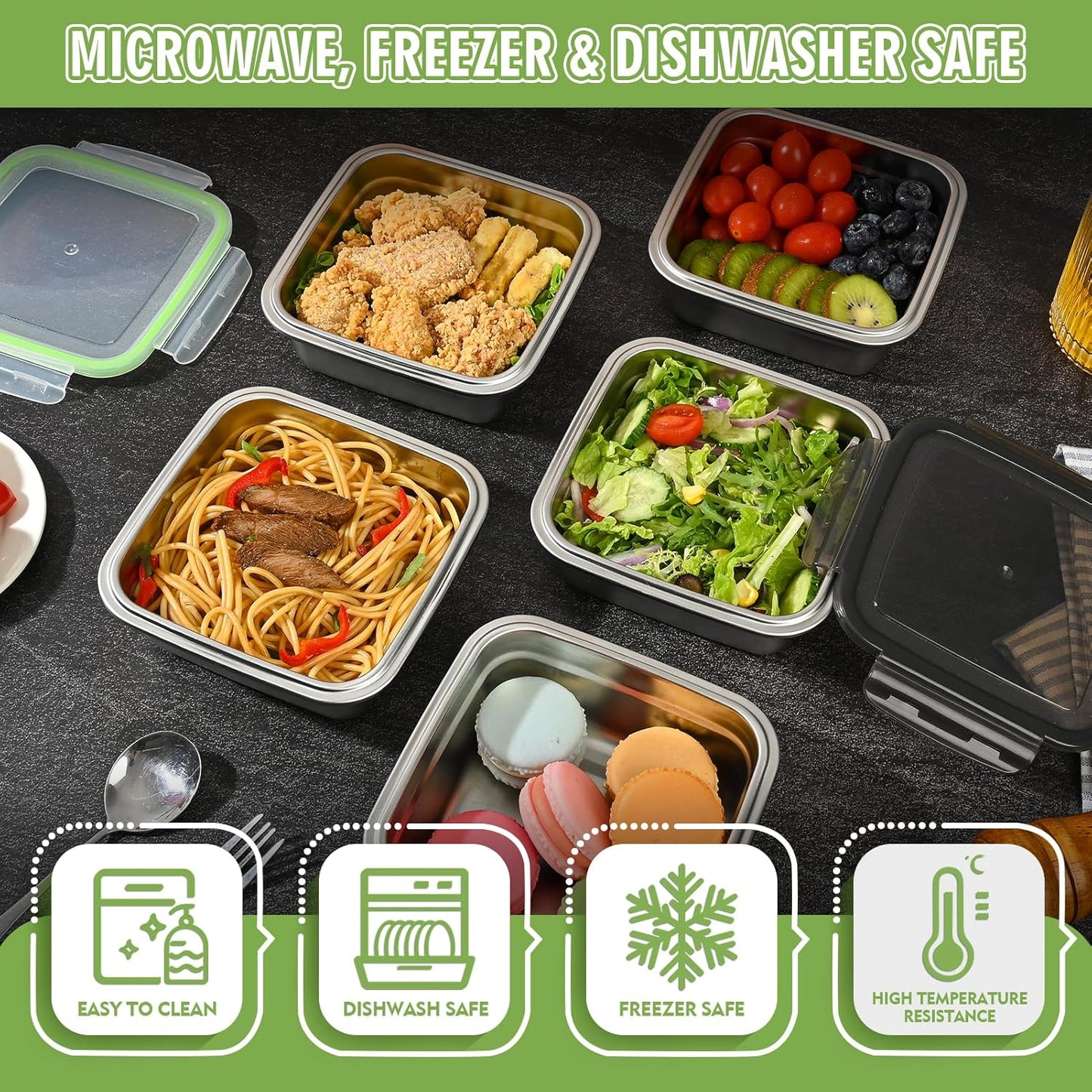 2 Pack Sandwich Containers, 24oz Stainless Steel Sandwich Box with Airtight Lids, Reusable Metal Meal Prep Lunch Boxes, BPA-Free, Dishwasher Safe, Food Storage Containers for Families (Green)