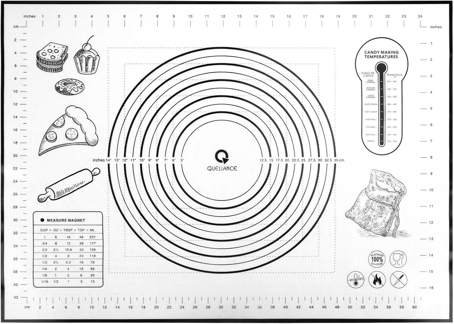 Silicone Pastry Mat, Baking Mat for Rolling Out Dough, 20''(W)28''(L), Dough Mat for Rolling, Black Fondant Mat