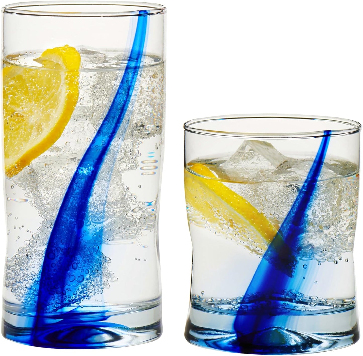 Libbey Tumbler and Rocks Glass Set, Infused Blue Ribbon Drinkware Glasses Set,, Artisan Inspired Four-Dimple Shaped Rock Glasses, Dishwasher Safe Tumbler Glasses Set