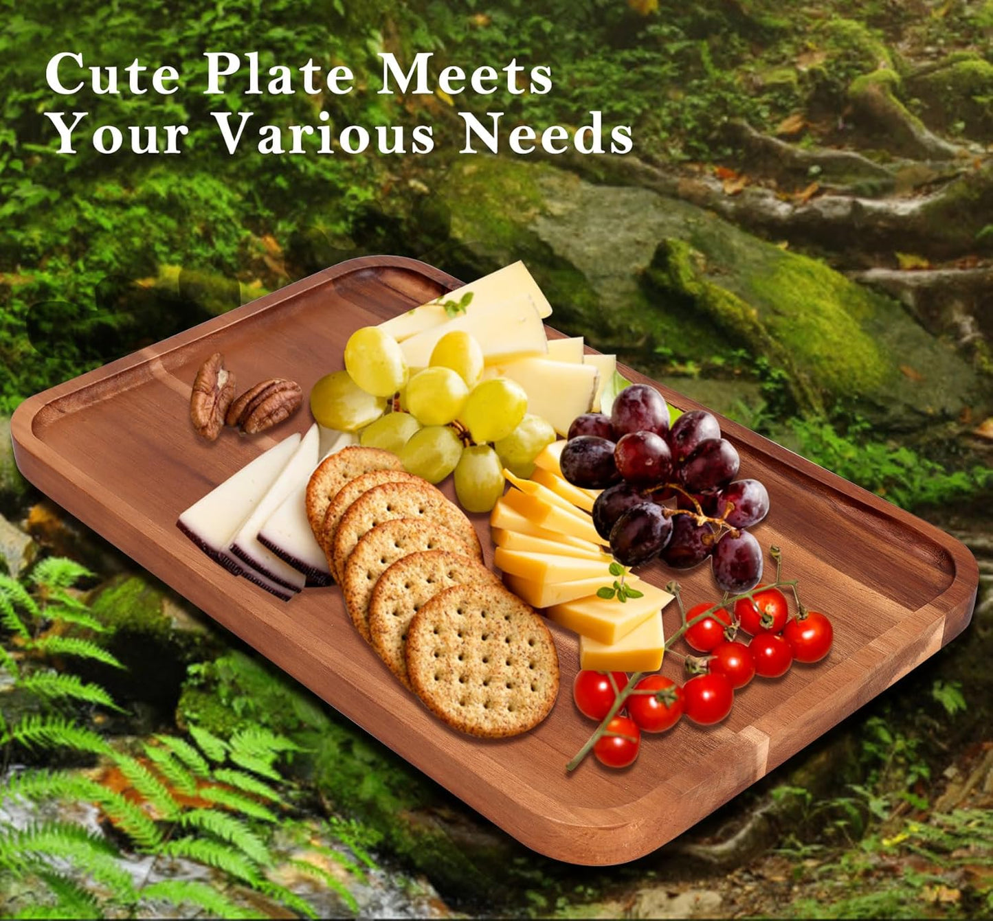 Large Wooden Serving Trays Long Party Charcuterie Boards Acacia Wood Platters Serving Cheese Board Rectangular Appetizer Snack Plates Rectangle Kitchen Dinner Platter for Food Dish Cake Dessert Tray