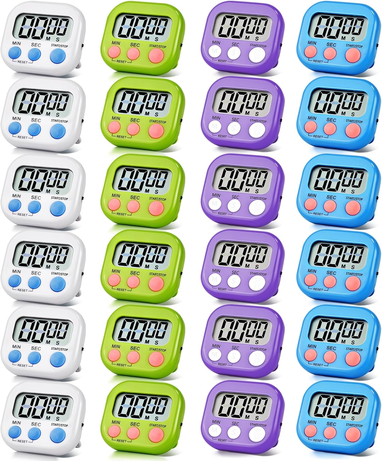 24 Pack Timers Magnetic Kitchen Timer Cooking Timers for Kitchen Digital Timer with Big Display Loud Ring Electronic Timer for Cooking, Classroom, Break Time(24, White,Green,Blue,Purple)