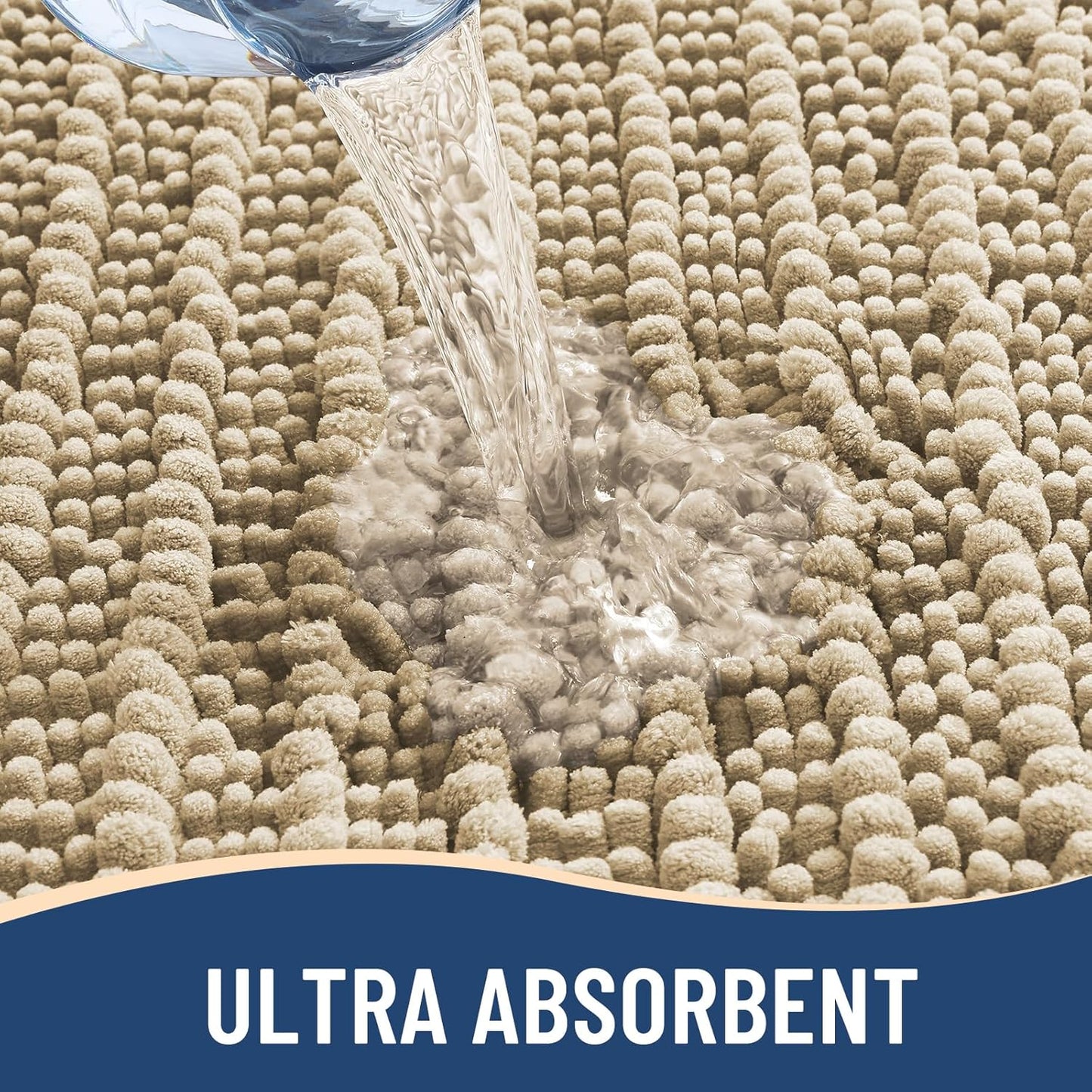 Arotive Luxury Chenille Bathroom Rug Mat, Extra Soft Thick Absorbent Shaggy Bath Rugs, Non-Slip Machine Wash Dry, Plush Bath Mats for Bathroom, Shower and Tub, 45x27, Beige