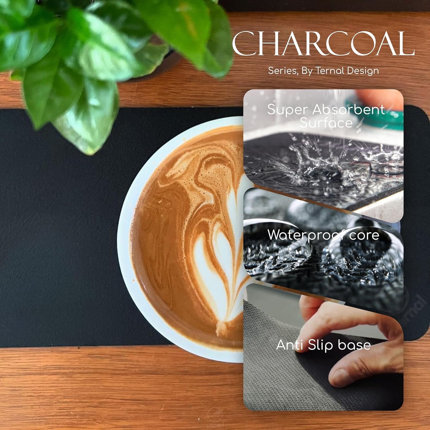 Ternal DripGuards Absorbent Counter Mat 2-Pack | Waterproof, Quick-Dry Coffee Bar Mat for Kitchen, Sink & Drink Station | Non-Slip, Spill-Proof Protector for Water, Oil & Syrup [3 x12in].