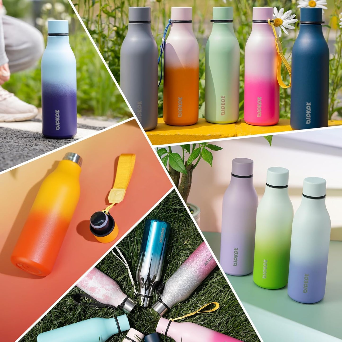 BJPKPK Insulated Water Bottles, 25 oz Stainless Steel Metal Water Bottle with Strap, BPA Free Leak Proof Thermos, Mugs, Flasks, Reusable Water Bottle for Sports & Travel, Sea