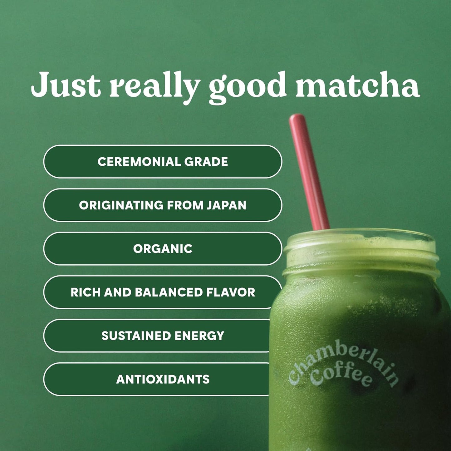 Chamberlain Coffee Ceremonial Matcha Green Tea Powder - Japanese Green Tea + Original Grade Matcha - Hot or Iced - Organic, Vegan & Gluten-Free Matcha Powder, 1.06 oz