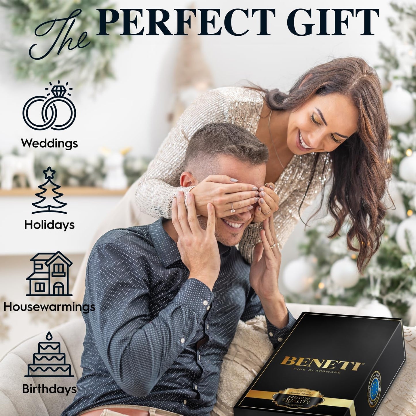 BENETI European Made Colored Martini Glasses Set of 6 Stemless Cocktail Glasses - 8 Oz, Dishwasher Safe, Crystal Glass Cups for Partys