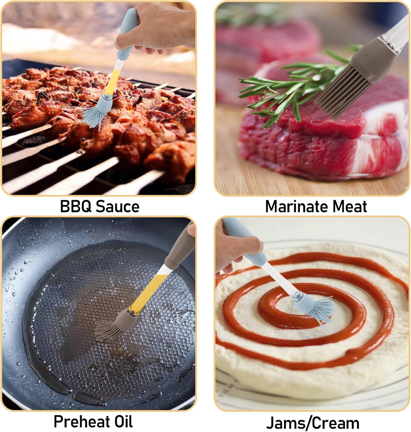 Silicone Basting Brush 4 PCS Heat Resistant Pastry Brush Spreadable Butter for Cooking Grilling Roasting Baking Bbq Grill Dishwasher Safe (Blue, Gray)