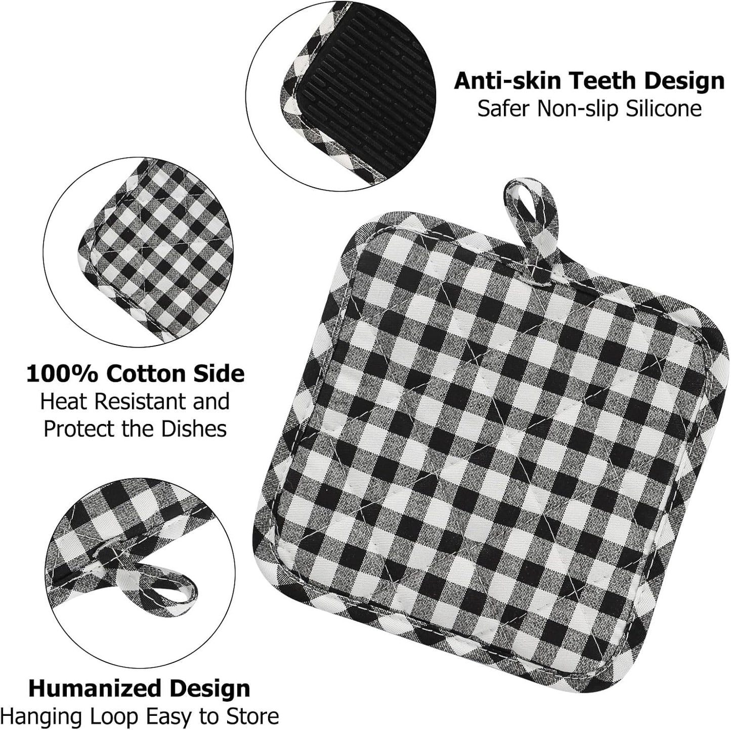 Oven Mitts and Pot Holders Set, Pack of 4, Heat Resistant Silicone Kitchen Mini Oven Mittens for 500 Degrees, Mini Oven Gloves and Hot Pads for Baking Grilling Barbecue Microwave Machine Washable