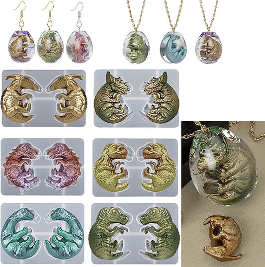 Dragon Earring & Pendant Mold Set - 7 Piece Dinosaur & Egg Designs for Resin Earring Decoration
