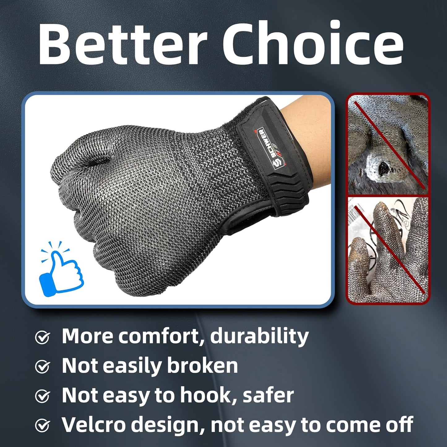 Schwer Ultimate Cut Resistant Gloves Beyond ANSI A9, Reinforced Stainless Steel Glove, Food Grade Mesh Metal Gloves for Butcher Meat Cutting, Oyster Shucking, Mandoline, Non-PFAS, PR1708 (L, 2 PCS)