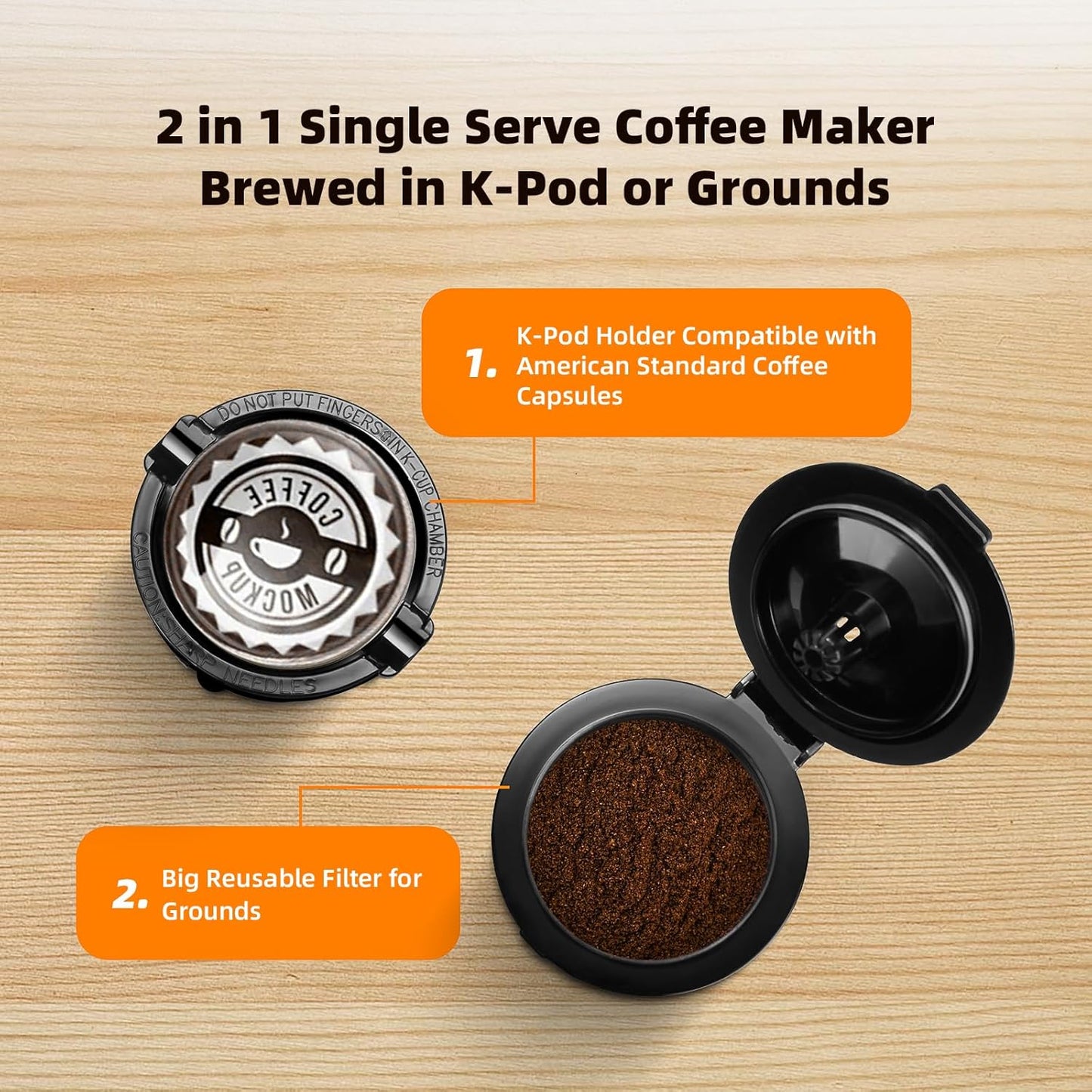 Mini Single Serve Coffee Maker for K Cup and Ground Coffee, Fast Brew One Cup Coffee Machine with Descaling Reminder and Water Window, 6 to 12 oz. Brew Sizes, Grey